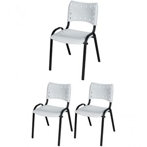 Cadeira Iso Base Preto Escola, Escritório Branco - Kit 3 Un