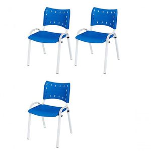 Cadeira Iso Base Branco Escola, Escritório Azul - Kit 3 Un