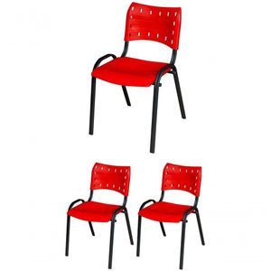 Cadeira Iso Base Preto Escola, Escritório Vermelho Kit 3 Un