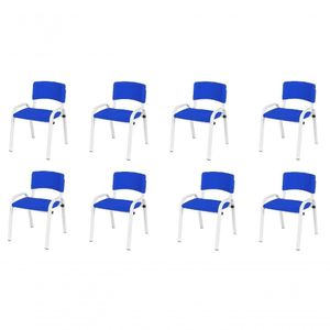 Kit 8 Cadeira Iso Infantil Creche, Escola Base Branco Azul