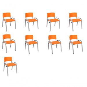 Kit 9 Cadeira Iso Infantil Creche, Escola Base Cinza Laranja