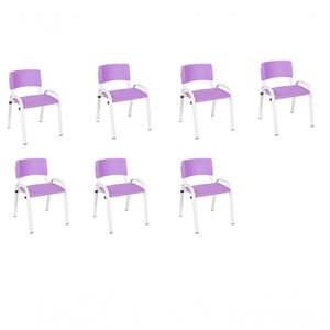 Kit 7 Cadeira Iso Infantil Creche, Escola Base Branco Lilas