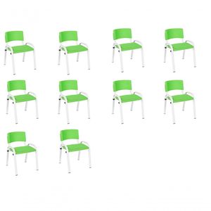 Kit 10 Cadeira Iso Infantil Creche, Escola Base Branco Verde Claro