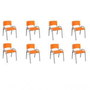 Kit 8 Cadeira Iso Infantil Creche, Escola Base Cinza Laranja