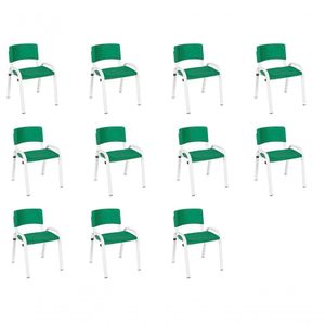 Kit 11 Cadeira Iso Infantil Creche, Escola Base Branco Verde Escuro