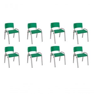 Kit 8 Cadeira Iso Infantil Creche, Escola Base Cinza Verde Escuro