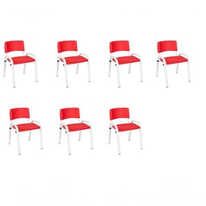 Kit 7 Cadeira Iso Infantil Creche, Escola Base Branco Vermelho