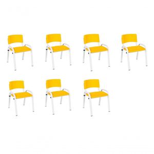 Kit 7 Cadeira Iso Infantil Creche, Escola Base Branco Amarelo