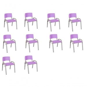Kit 10 Cadeira Iso Infantil Creche, Escola Base Cinza Lilas