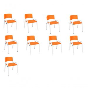 Kit 9 Cadeira Iso Infantil Creche, Escola Base Branco Laranja