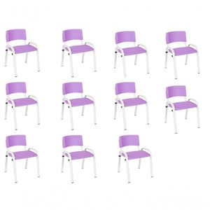 Kit 11 Cadeira Iso Infantil Creche, Escola Base Branco Lilas
