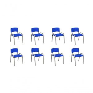Kit 8 Cadeira Iso Infantil Creche, Escola Base Cinza Azul