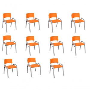 Kit 11 Cadeira Iso Infantil Creche, Escola Base Cinza Laranja