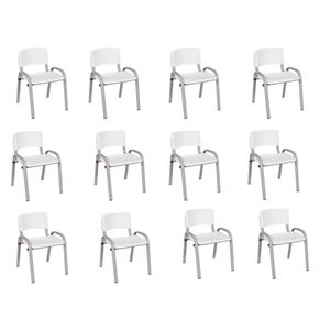 Kit 12 Cadeira Iso Infantil Creche, Escola Base Cinza Branco