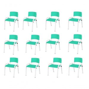 Kit 12 Cadeira Iso Infantil Creche, Escola Base Branco Verde água