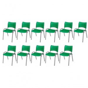 Cadeira Iso Base Cinza Escola, Escritório Verde Kit 11 Un