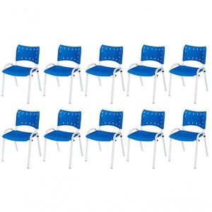 Cadeira Iso Base Branco Escola, Escritório Azul Kit 10 Un