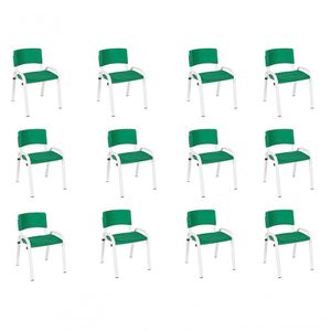 Kit 12 Cadeira Iso Infantil Creche, Escola Base Branco Verde Escuro