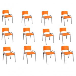 Kit 12 Cadeira Iso Infantil Creche, Escola Base Cinza Laranja