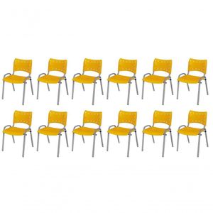 Cadeira Iso Base Cinza Escola, Escritório Amarelo Kit 12 Un