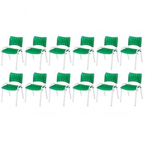 Cadeira Iso Base Branco Escola, Escritório Verde Kit 12 Un