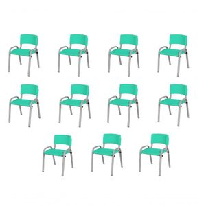 Kit 11 Cadeira Iso Infantil Creche, Escola Base Cinza Verde água