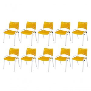 Cadeira Iso Base Branco Escola, Escritório Amarelo Kit 10 Un