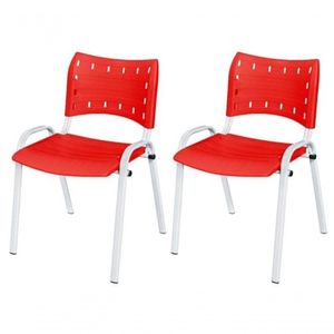 Cadeira Iso Base Branco Escola, Escritório Vermelho Kit 2 Un