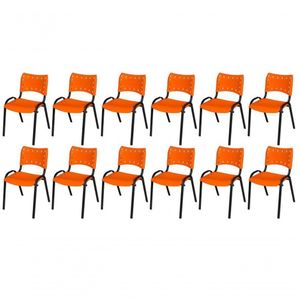 Cadeira Iso Base Preto Escola, Escritório Laranja Kit 12 Un
