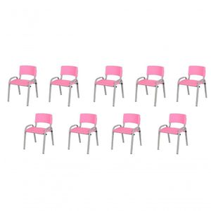 Kit 9 Cadeira Iso Infantil Creche, Escola Base Cinza Rosa