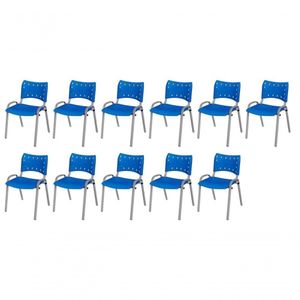 Cadeira Iso Base Cinza Escola, Escritório Azul Kit 11 Un