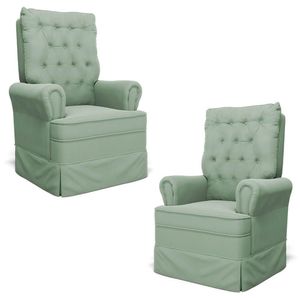 Kit 02 Poltronas De Amamentação E Descanso Com Balanço Laís G05 Veludo Verde - Mpozenato