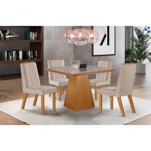 Mesa De Jantar Prada 90x90 Com 4 Cadeiras Riveira Lj Móveis