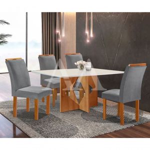 Sala De Jantar Milão Tampo Plus 120x80 Com 4 Cadeiras Londres Cel Móveis - Cinamomo/off