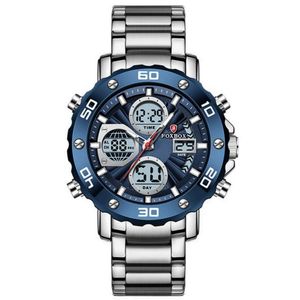 Relógio Digital Masculino De Quartzo Esportivo Militar Em Aço Inoxidavel Impermeavel Azul Prata