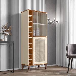 Cristaleira Com Adega Lateral 10 Garrafas MDF Porta De Vidro Design Moderno Nature/Off White
