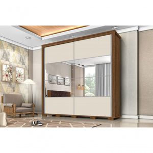 Guarda Roupa Casal 100% Mdf California Porta Correr Com Espelho 7 Gavetas Canela Off White Carmolar