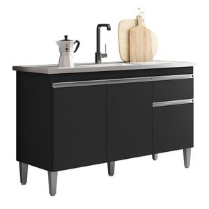 Balcão Para Cozinha Tatiane 120cm Com 2 Portas E 2 Gavetas Preto