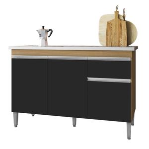 Balcão Para Cozinha Tatiane 120cm Com 2 Portas E 2 Gavetas Preto/amêndoa