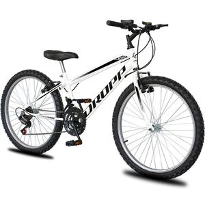 Bicicleta Aro 24 Dropp Sport Infantil Adulto18 Vel Marchas Freio V-brake - Branco e Preto