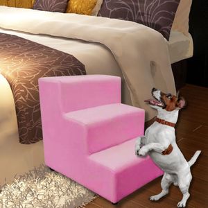 Escada Escadinha Pet Cachorro 3 Degraus Rampa Suede Premium Rosa