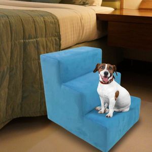 Escada Escadinha Pet Cachorro 3 Degraus Rampa Suede Premium Azul Turquesa