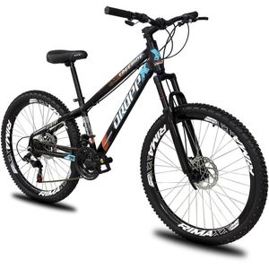 Bicicleta Aro 26 Dropp Freeride Alumínio 21m Freios A Disco Cãmbios Shimano - Preto Azul e Laranja