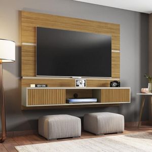 Painel Para Tv Até 65 Polegadas Com 2 Portas Basculantes Multimóveis Cr45281 Cinamomo/off White/ripado