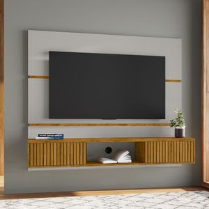 Painel Para Tv Até 65 Polegadas Com 2 Portas Basculantes Multimóveis Cr45281 Off White/naturalle/ripado