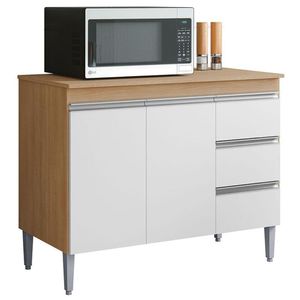 Balcão De Cozinha Andréia Com Tampo 100 Cm Amêndoa Branco - Ajl