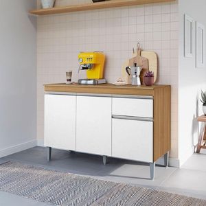 Balcão De Cozinha Ambiente Tatiane Com Tampo 120cm Amêndoa Branco - Ajl