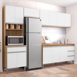 Cozinha Com Balcão E Tampo 160cm Ambiente Andréia Amêndoa Branco - Ajl