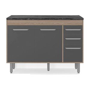Balcão De Cozinha 3 Portas 2 Gavetas 120cm Flex Carvalho Grafite Lacca ônix 27mm - Poliman
