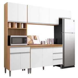 Cozinha Com Balcão E Tampo 120cm Andréia Amêndoa Branco - Ajl